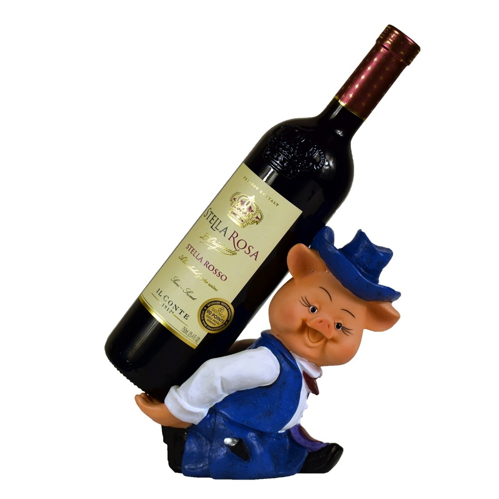 Pig in Blue Wine Bottle Holder.